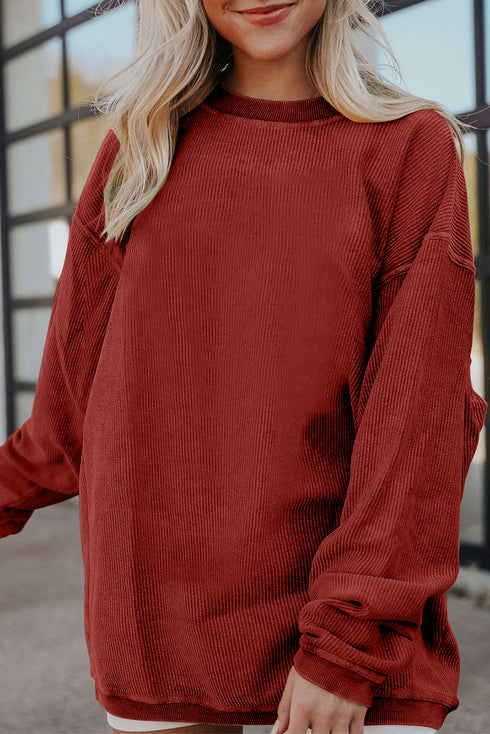 Textured Ribbed Corduroy Long Sleeve Oversized Sweatshirt