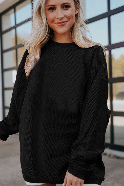 Textured Ribbed Corduroy Long Sleeve Oversized Sweatshirt
