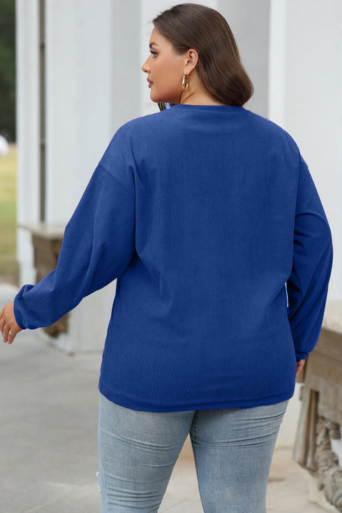 Textured Ribbed Corduroy Long Sleeve Oversized Sweatshirt