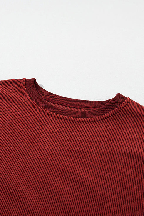 Textured Ribbed Corduroy Long Sleeve Oversized Sweatshirt