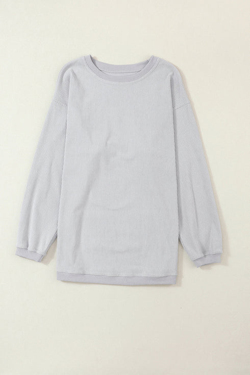 Textured Ribbed Corduroy Long Sleeve Oversized Sweatshirt