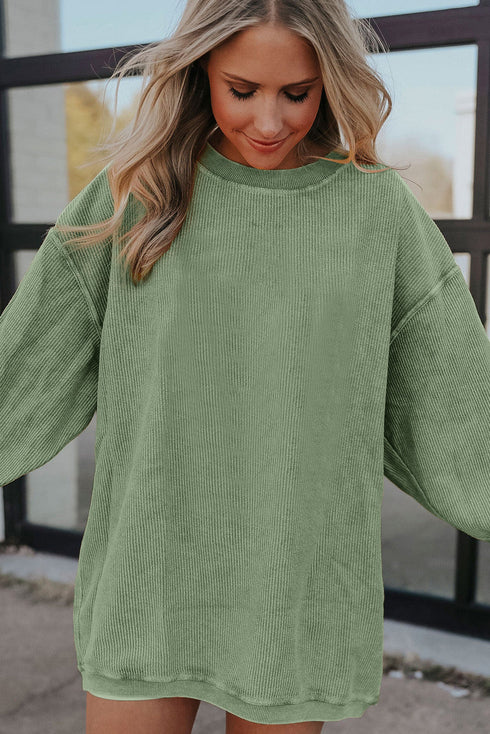 Textured Ribbed Corduroy Long Sleeve Oversized Sweatshirt