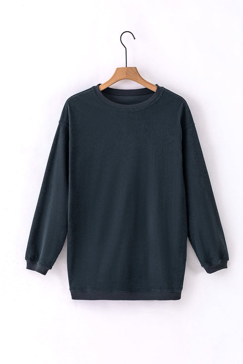 Textured Ribbed Corduroy Long Sleeve Oversized Sweatshirt