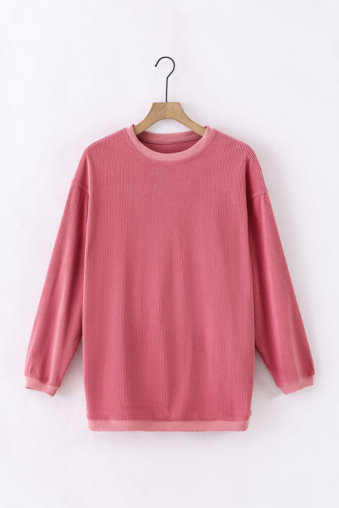 Textured Ribbed Corduroy Long Sleeve Oversized Sweatshirt