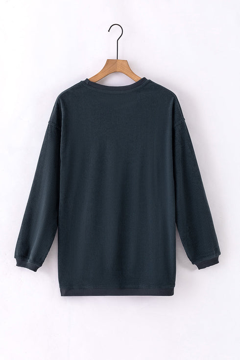 Textured Ribbed Corduroy Long Sleeve Oversized Sweatshirt