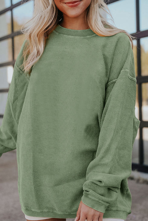 Textured Ribbed Corduroy Long Sleeve Oversized Sweatshirt