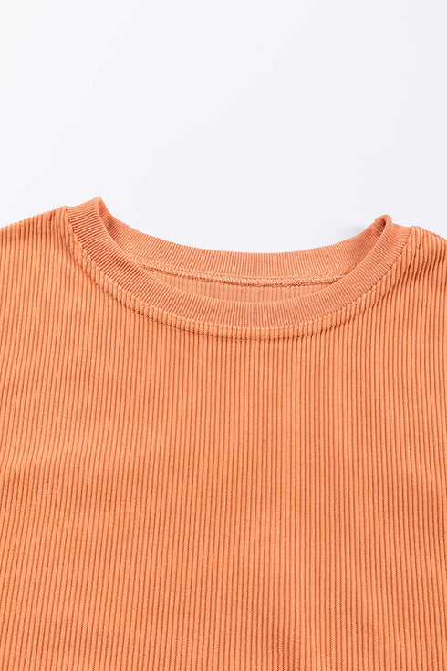Textured Ribbed Corduroy Long Sleeve Oversized Sweatshirt