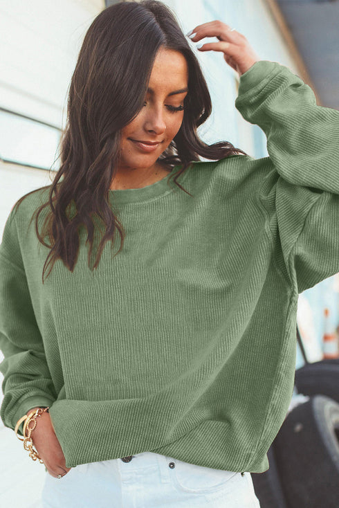 Textured Ribbed Corduroy Long Sleeve Oversized Sweatshirt