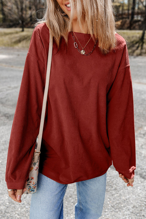 Textured Ribbed Corduroy Long Sleeve Oversized Sweatshirt