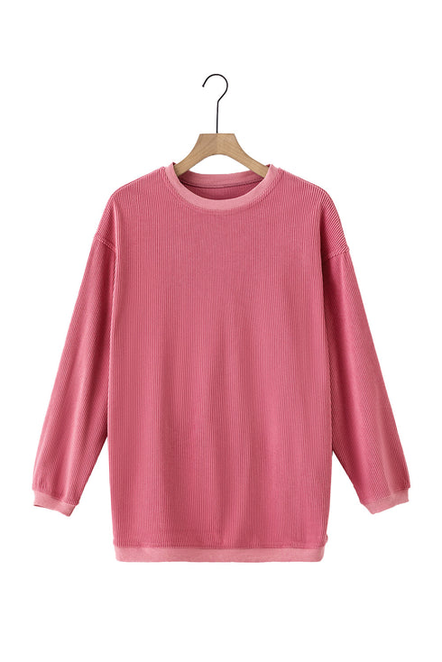 Textured Ribbed Corduroy Long Sleeve Oversized Sweatshirt