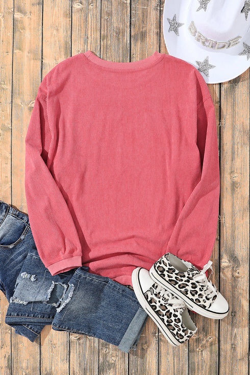 Textured Ribbed Corduroy Long Sleeve Oversized Sweatshirt