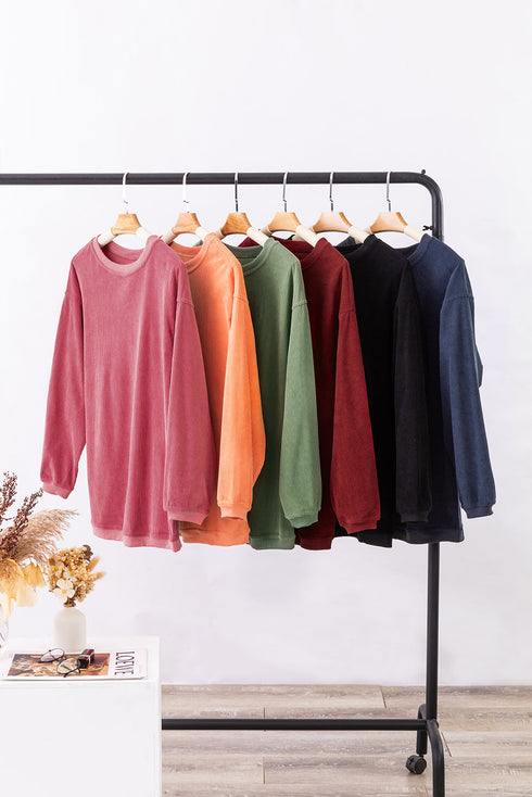 Textured Ribbed Corduroy Long Sleeve Oversized Sweatshirt