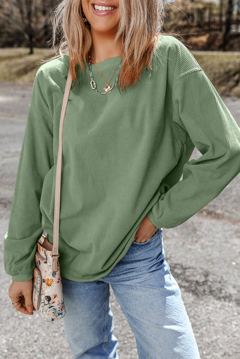 Textured Ribbed Corduroy Long Sleeve Oversized Sweatshirt