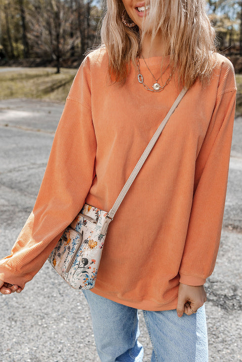 Textured Ribbed Corduroy Long Sleeve Oversized Sweatshirt