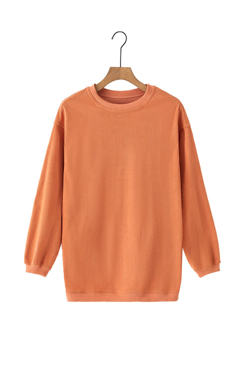 Textured Ribbed Corduroy Long Sleeve Oversized Sweatshirt
