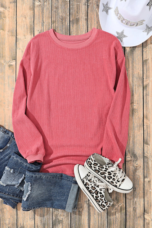 Textured Ribbed Corduroy Long Sleeve Oversized Sweatshirt