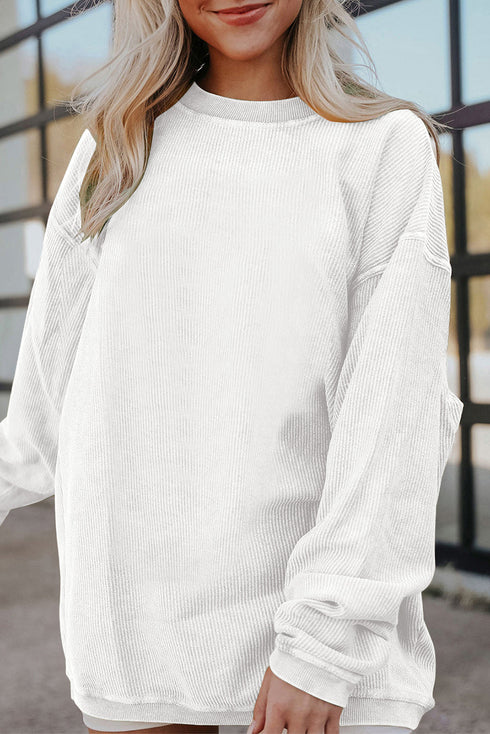Textured Ribbed Corduroy Long Sleeve Oversized Sweatshirt