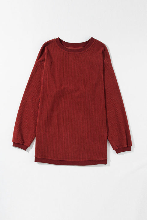 Textured Ribbed Corduroy Long Sleeve Oversized Sweatshirt
