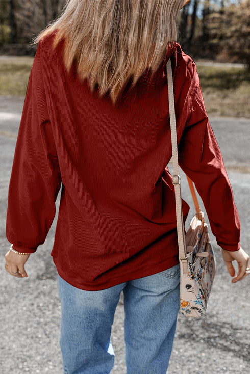 Textured Ribbed Corduroy Long Sleeve Oversized Sweatshirt