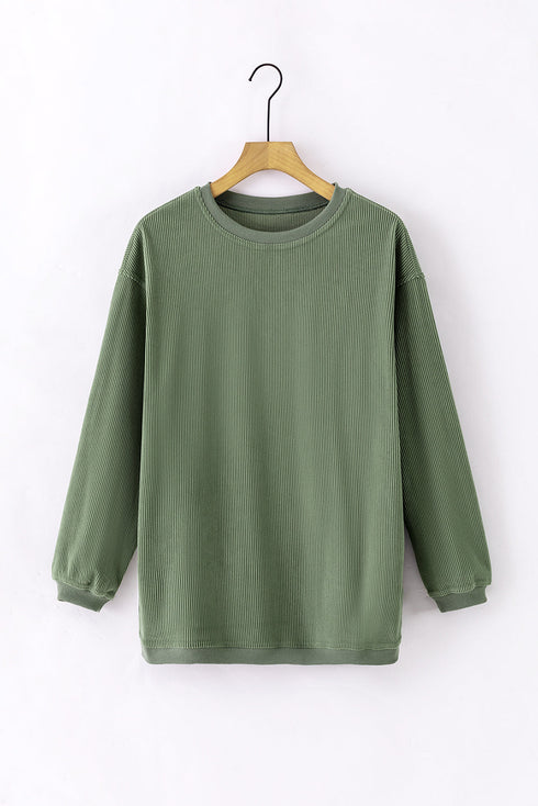 Textured Ribbed Corduroy Long Sleeve Oversized Sweatshirt