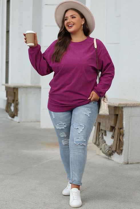Textured Ribbed Corduroy Long Sleeve Oversized Sweatshirt