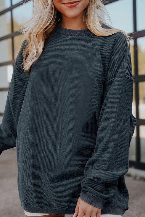 Textured Ribbed Corduroy Long Sleeve Oversized Sweatshirt