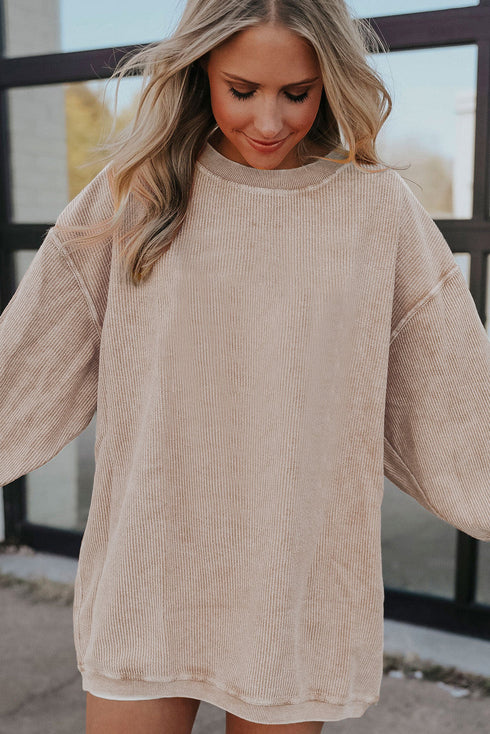 Textured Ribbed Corduroy Long Sleeve Oversized Sweatshirt