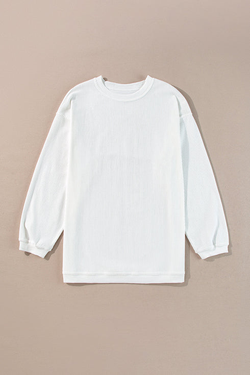 Textured Ribbed Corduroy Long Sleeve Oversized Sweatshirt