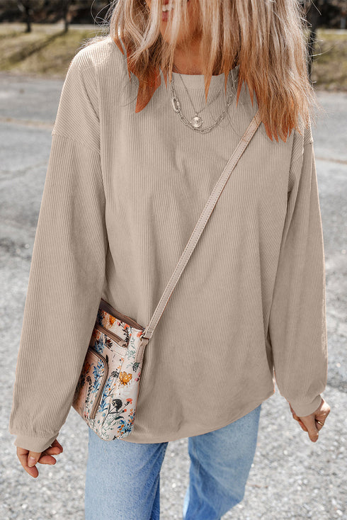 Textured Ribbed Corduroy Long Sleeve Oversized Sweatshirt