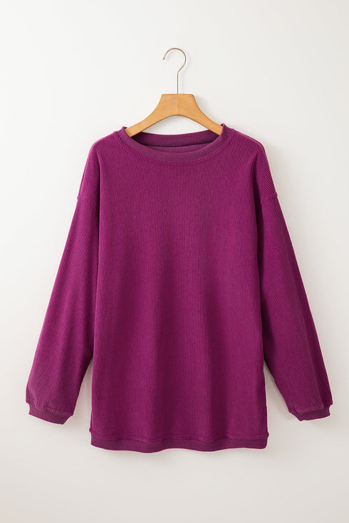 Textured Ribbed Corduroy Long Sleeve Oversized Sweatshirt