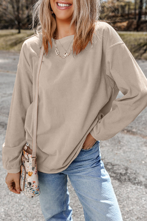 Textured Ribbed Corduroy Long Sleeve Oversized Sweatshirt