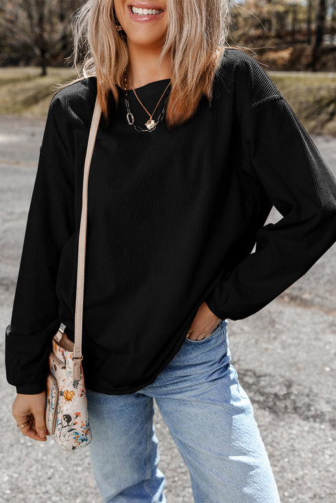 Textured Ribbed Corduroy Long Sleeve Oversized Sweatshirt