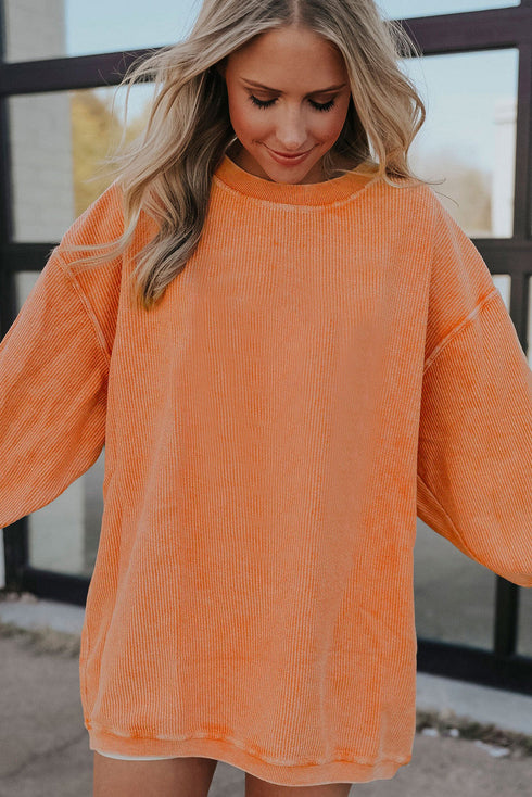 Textured Ribbed Corduroy Long Sleeve Oversized Sweatshirt