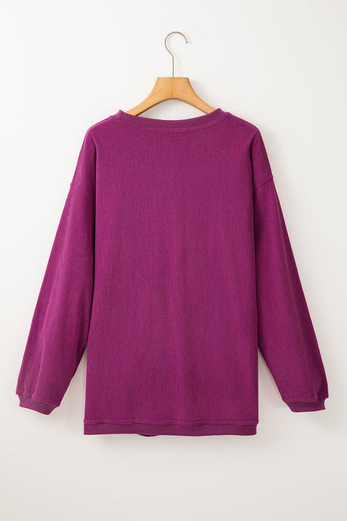 Textured Ribbed Corduroy Long Sleeve Oversized Sweatshirt