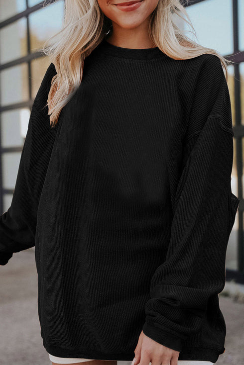 Textured Ribbed Corduroy Long Sleeve Oversized Sweatshirt