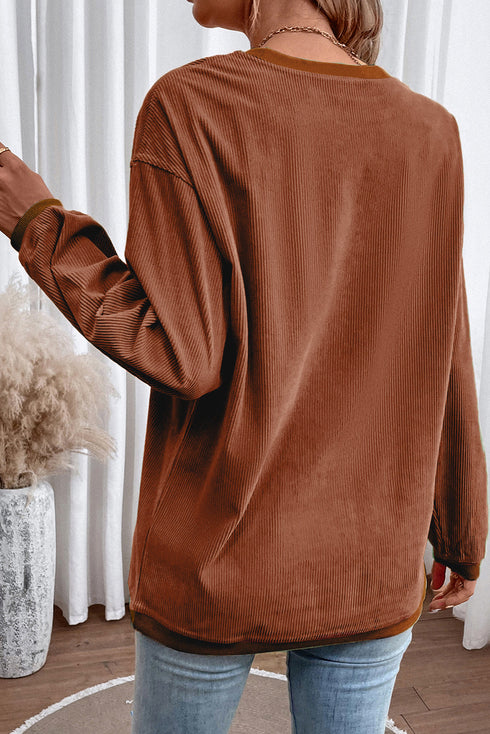 Textured Ribbed Corduroy Long Sleeve Oversized Sweatshirt