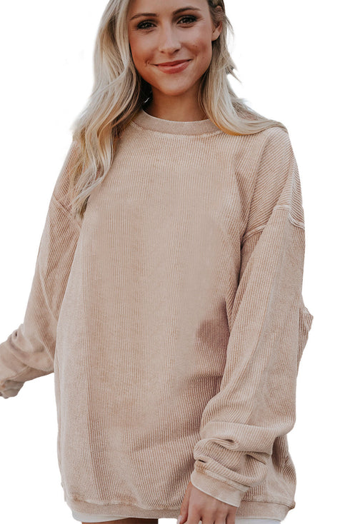 Textured Ribbed Corduroy Long Sleeve Oversized Sweatshirt