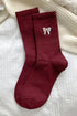 Textured Ribbed Cotton Crew Socks With Bow Embroidery