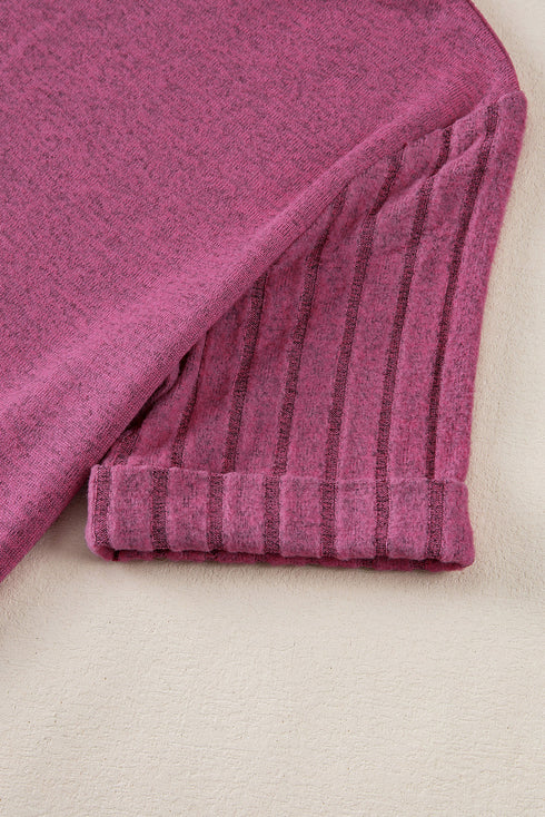 Textured Ribbed Crew Neck Short Sleeve Casual Top