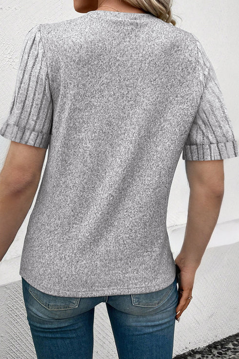 Textured Ribbed Crew Neck Short Sleeve Casual Top