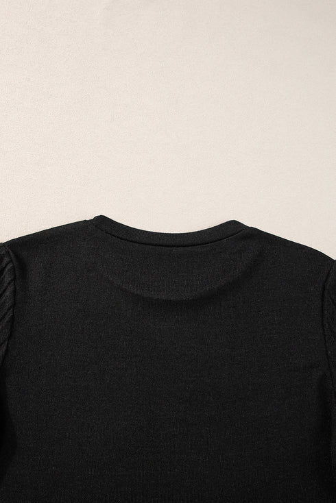 Textured Ribbed Crew Neck Short Sleeve Casual Top