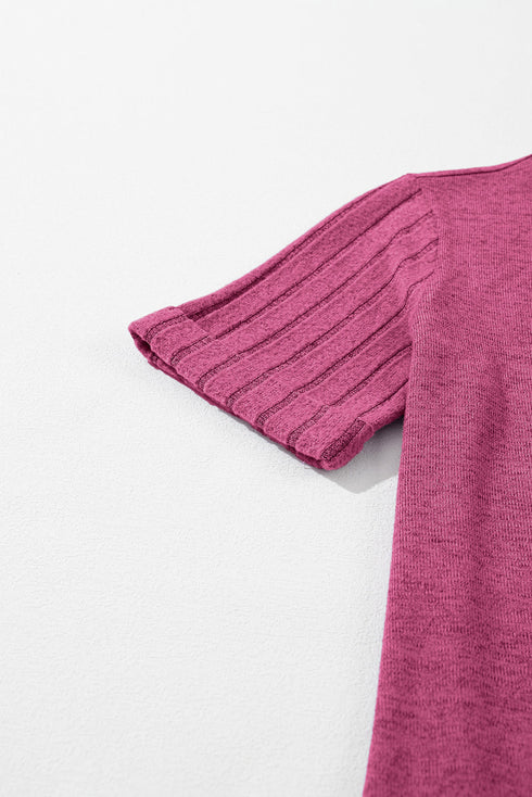 Textured Ribbed Crew Neck Short Sleeve Casual Top