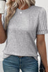 Textured Ribbed Crew Neck Short Sleeve Casual Top