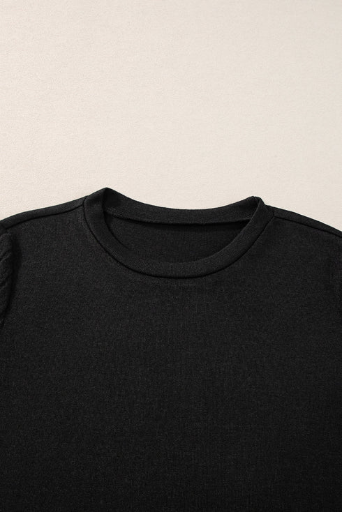 Textured Ribbed Crew Neck Short Sleeve Casual Top