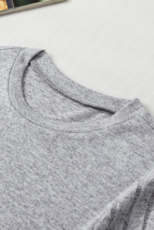 Textured Ribbed Crew Neck Short Sleeve Casual Top