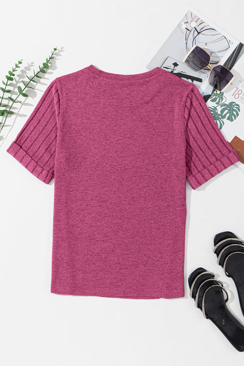 Textured Ribbed Crew Neck Short Sleeve Casual Top