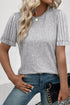 Textured Ribbed Crew Neck Short Sleeve Casual Top