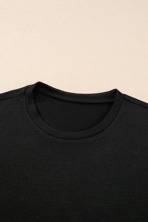 Textured Ribbed Crew Neck Short Sleeve Casual Top