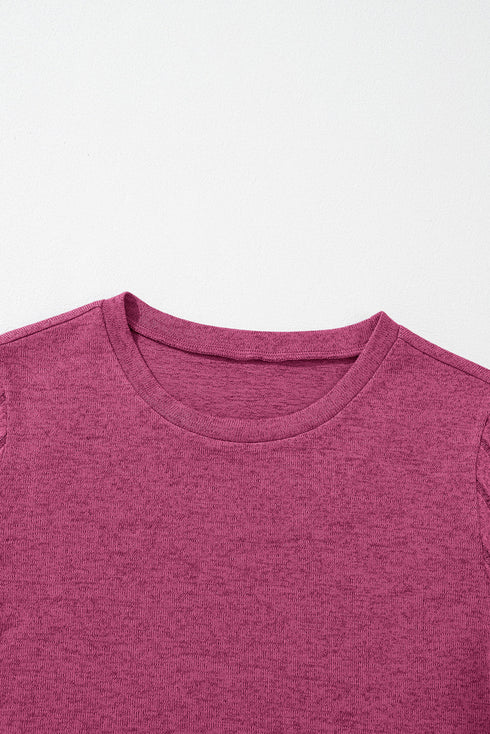 Textured Ribbed Crew Neck Short Sleeve Casual Top