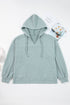 Textured Ribbed Drop Shoulder Long Sleeve Drawstring Hoodie